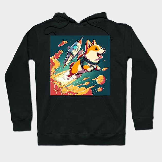 shiba inu flying into space with a rocket Hoodie by bmron